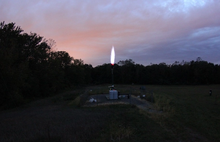 Methane gas flare from landfill